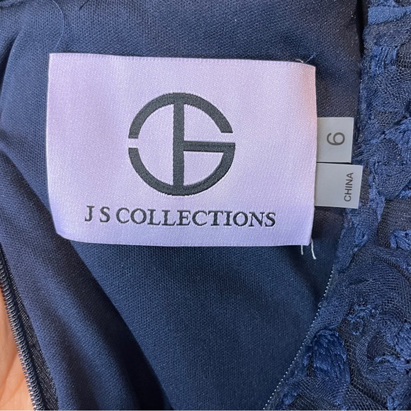 JS Collections Women's Scarlett Wrap Tea Length Dress Size 6 Navy Lace NWOT - Picture 7 of 9